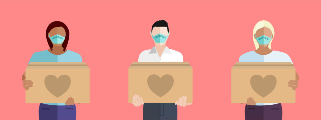 illustration of people with donations covid
